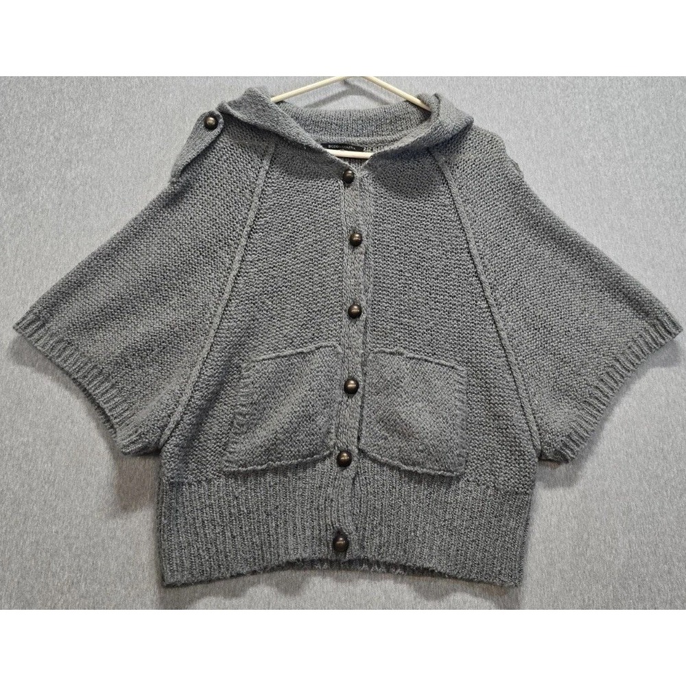 BCBGMAXAZRIA Cardigan Sweater Mens Large Gray Knit Wool Hooded Cozy Short Sleeve